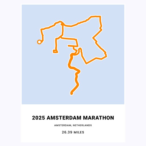 Minimalist 2025 Amsterdam Marathon Poster - Route Map 1