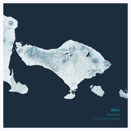 Island of Bali Poster - Terrain Map 1