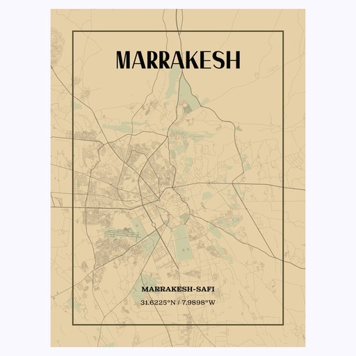 Marrakesh in Vintage Poster - Street Map 1