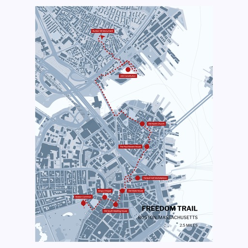 Boston Freedom Trail Map Poster - Route Map 1