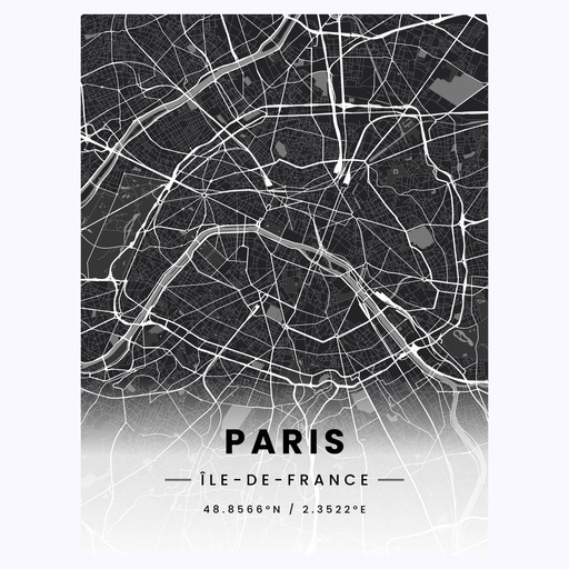 Paris in Dark Poster - Street Map 1