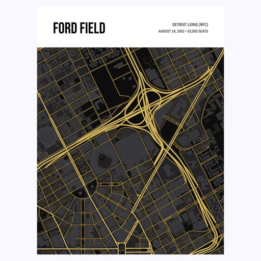 Detroit Lions Stadium Poster - Street Map 1