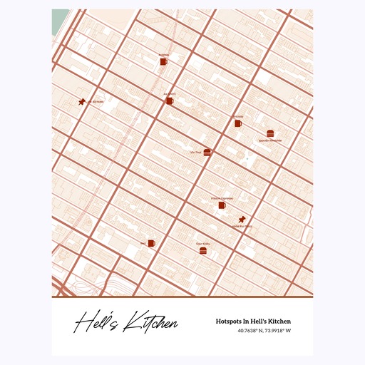 Hotspots in Hell's Kitchen Poster - Street Map 1