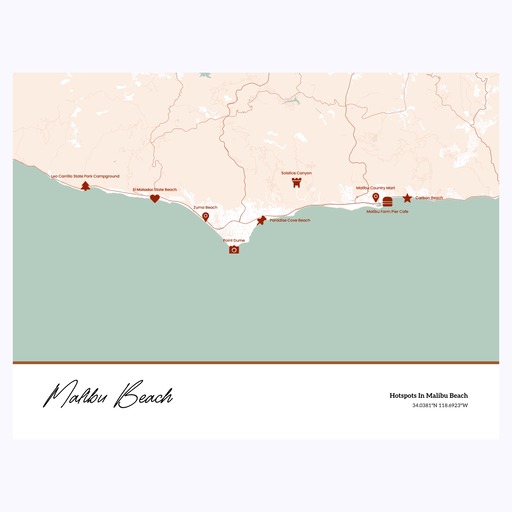 Hotspots in Malibu Beach Poster - Street Map 1