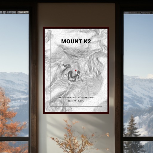 Mount K2 (Godwin-Austen) Poster - Topo Map 2