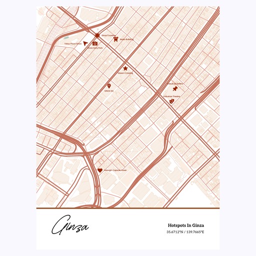 Hotspots in Ginza Poster - Street Map 1