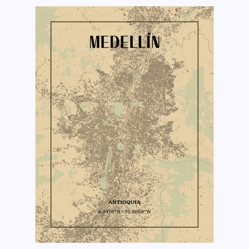Medellin in Vintage Poster - Street Map 1