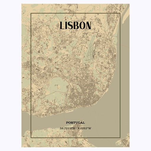 Lisbon in Vintage Poster - Street Map 1