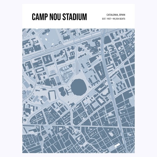 Camp Nou Stadium Poster - Street Map 1