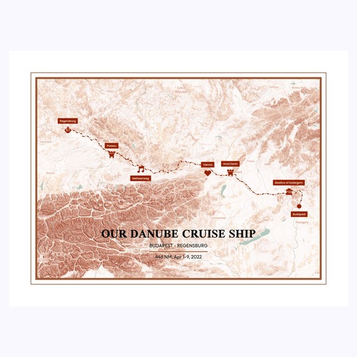 Our Danube River Cruise Trip Poster - Hill Shade Map 1