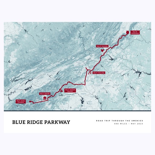 Our Blue Ridge Parkway Road Trip Poster - Route Map 1