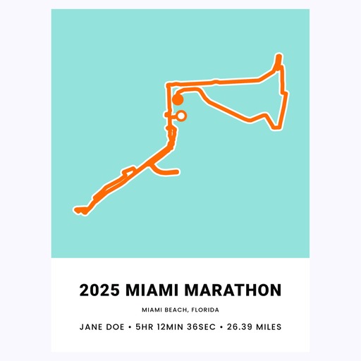 Minimalist 2025 Miami Marathon Poster - Route Map 1