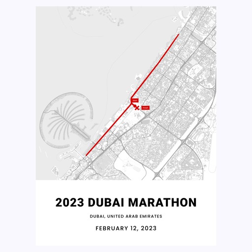 2023 Dubai Marathon Poster - Route Map 1