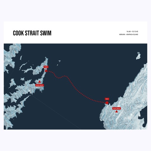Cook Strait Swim Poster - Route Map 1