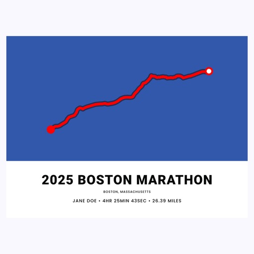 Minimalist 2025 Boston Marathon Poster - Route Map 1