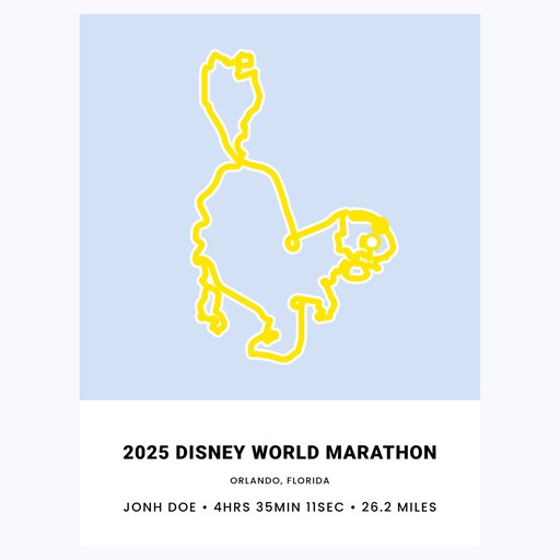 Minimalist 2025 Disney Marathon Poster - Route Map 1
