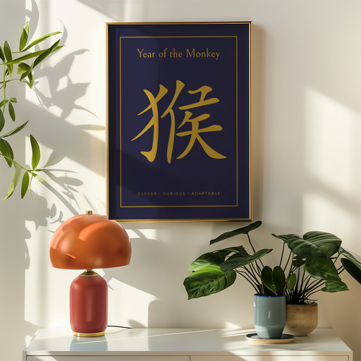 Monkey in Wavy Paintbrush Print - Custom Chinese Zodiac Poster 9