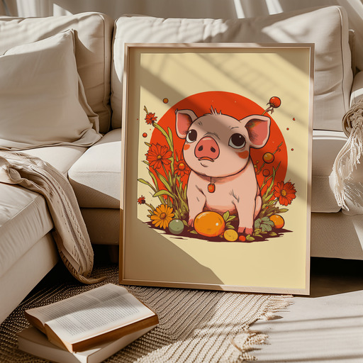 Pig in Vibrant Grunge Print - Custom Chinese Zodiac Poster 9