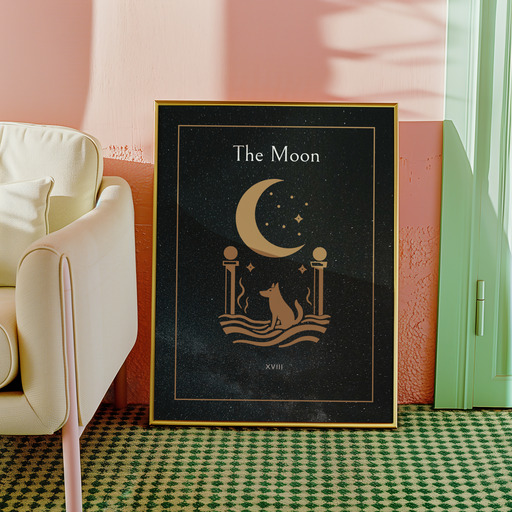 The Moon in Block Print - Custom Tarot Card Poster 10