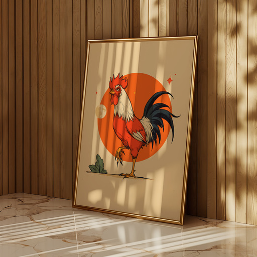 Rooster in Vibrant Grunge Print - Custom Chinese Zodiac Poster 10
