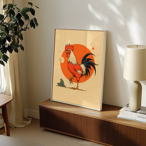 Rooster in Vibrant Grunge Print - Custom Chinese Zodiac Poster 11