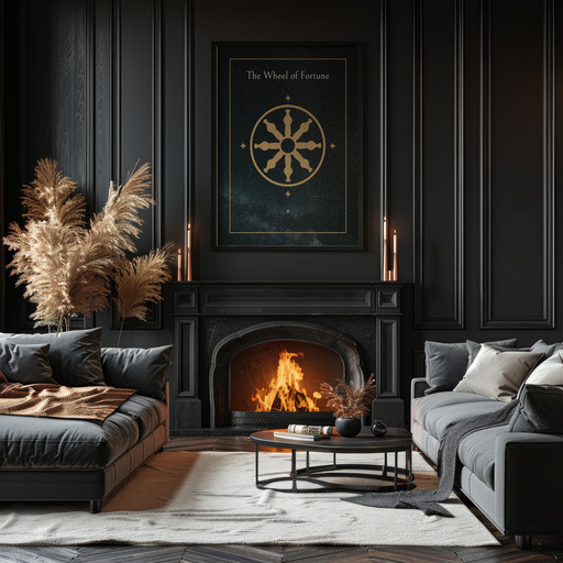 The Wheel of Fortune in Block Print - Custom Tarot Card Poster 11