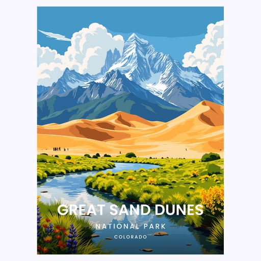 Great Sand Dunes National Park Travel Print - Vintage Travel Art Poster 6