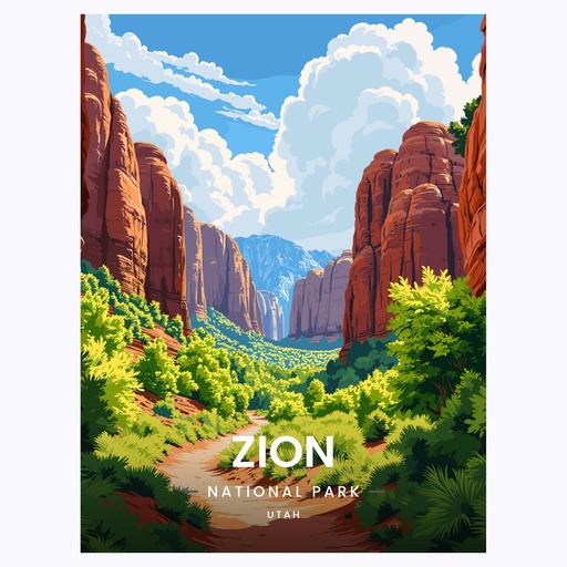 Zion National Park Travel Print - Vintage Travel Art Poster 6