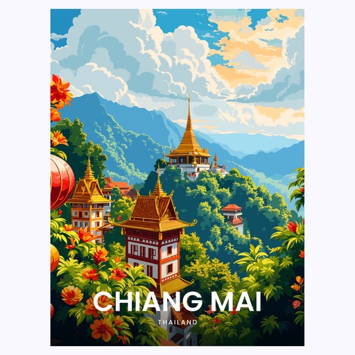 Chiang Mai Travel Print - Vintage Travel Art Poster 6