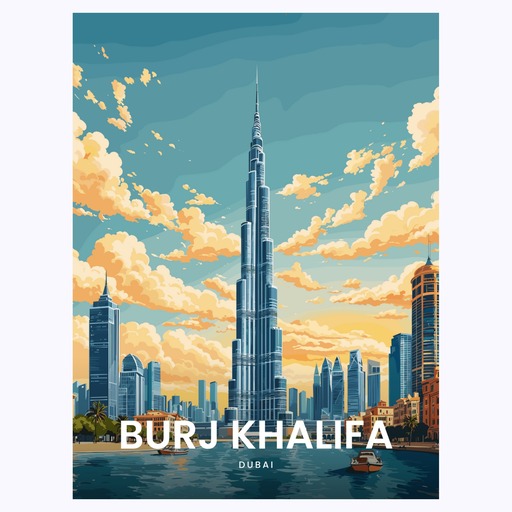 Burj Khalifa Travel Print - Vintage Travel Art Poster 6