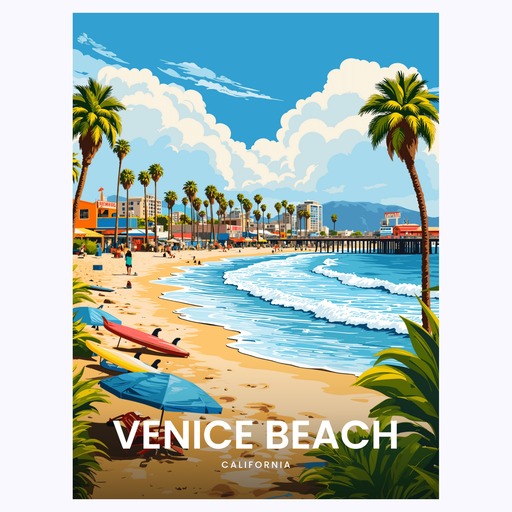 Venice Beach Travel Print - Vintage Travel Art Poster 6