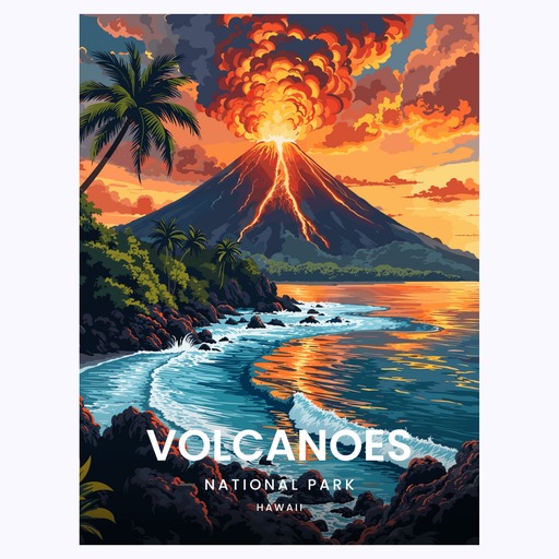 Volcanoes National Park Travel Print - Vintage Travel Art Poster 6