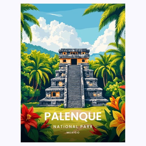 Palenque National Park Travel Print - Vintage Travel Art Poster 6