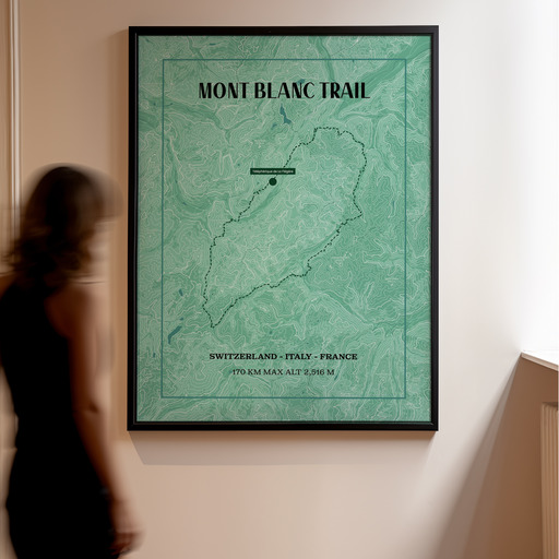 Mont Blanc Trail Hiking Trip Poster - Route Map 10