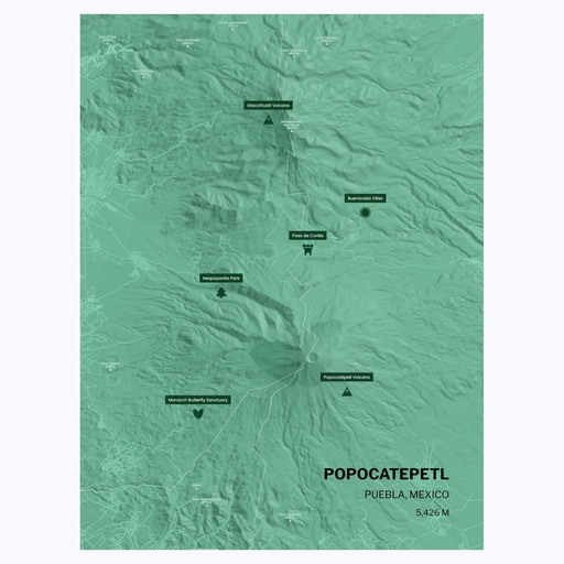 Trip To Popocatépetl Volcano Poster - Terrain Map 6