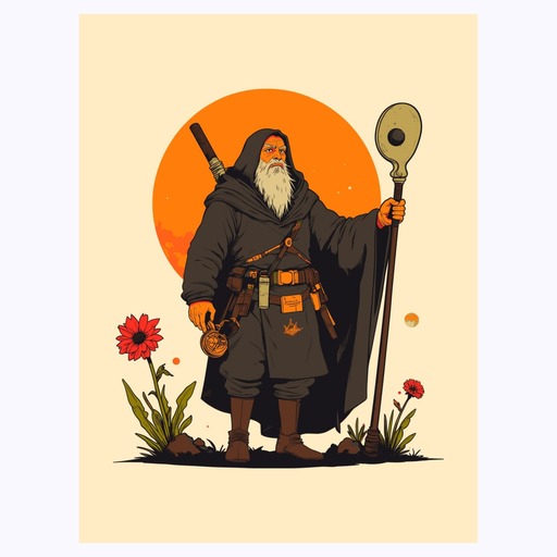 The Hermit in Vibrant Grunge Print - Custom Tarot Card Poster 6