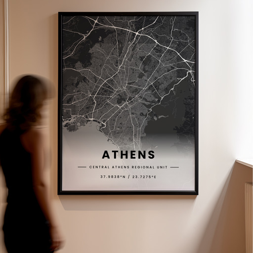 Athens in Dark Poster - Street Map 11