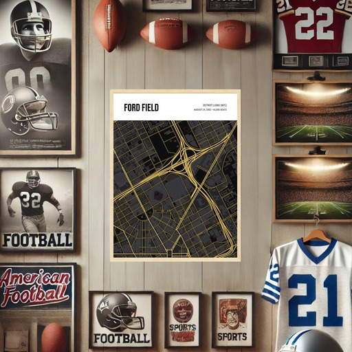 Detroit Lions Stadium Poster - Street Map 10
