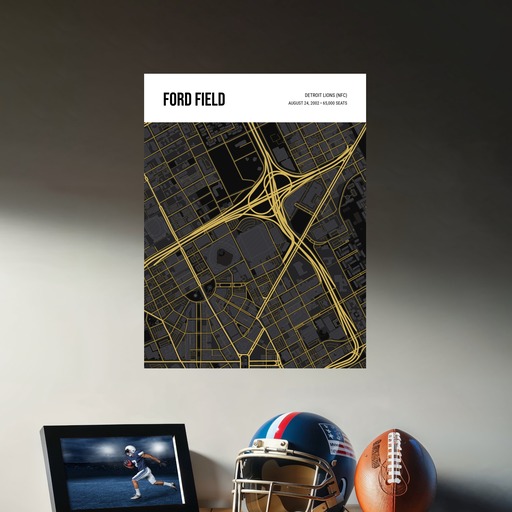 Detroit Lions Stadium Poster - Street Map 9