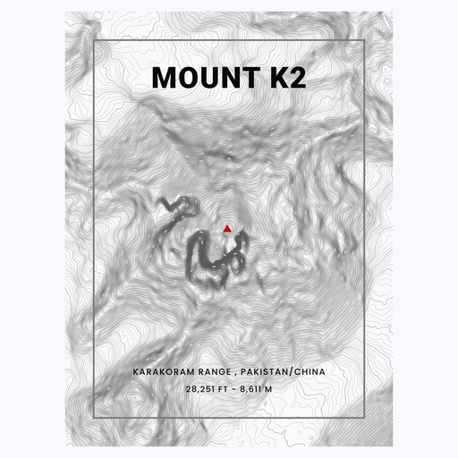 Mount K2 (Godwin-Austen) Poster - Topo Map 6