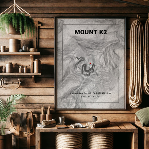 Mount K2 (Godwin-Austen) Poster - Topo Map 9