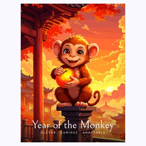 Monkey in Enchanted Surrealism Print - Custom Chinese Zodiac Poster 6