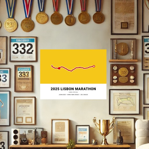 Minimalist 2025 Lisbon Marathon Poster - Route Map 9