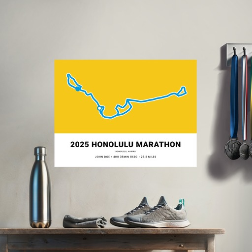 Minimalist 2025 Honolulu Marathon Poster - Route Map 8