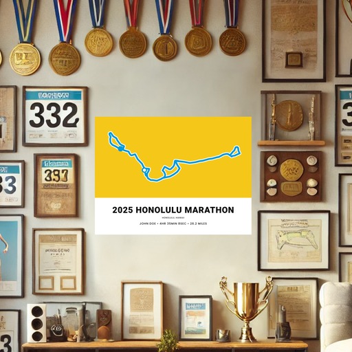 Minimalist 2025 Honolulu Marathon Poster - Route Map 9