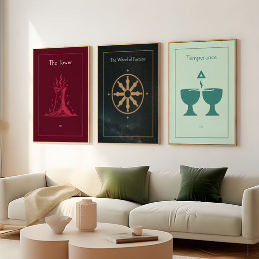 The Wheel of Fortune in Block Print - Custom Tarot Card Poster 8